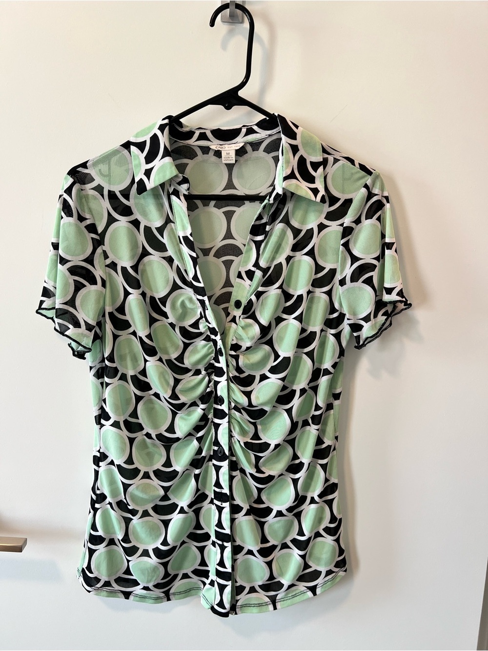 Cato Mint Green and Black Geometric Button-Down Top